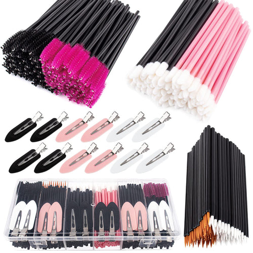 283 Pieces Makeup Tools Kit Includes Plastic Storage Organizer Box Hair Clips Eyeliner Brushes Mascara Wands and Lipstick Applicators for Lip (283A)