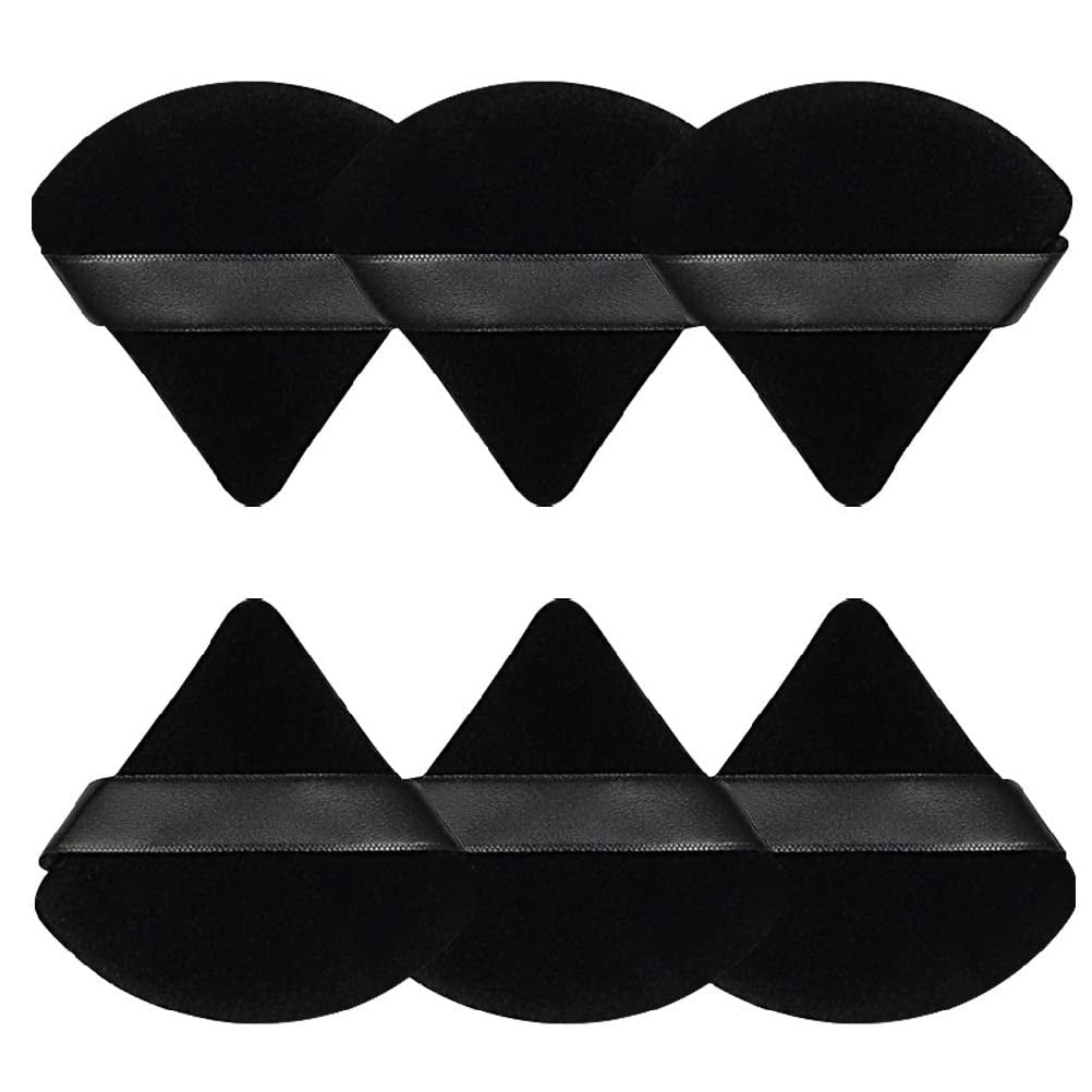 6 Pcs Powder Puff, Valentines Day Gifts Face Soft Triangle Makeup Puff Velour Makeup Sponge for Loose Powder (Black)
