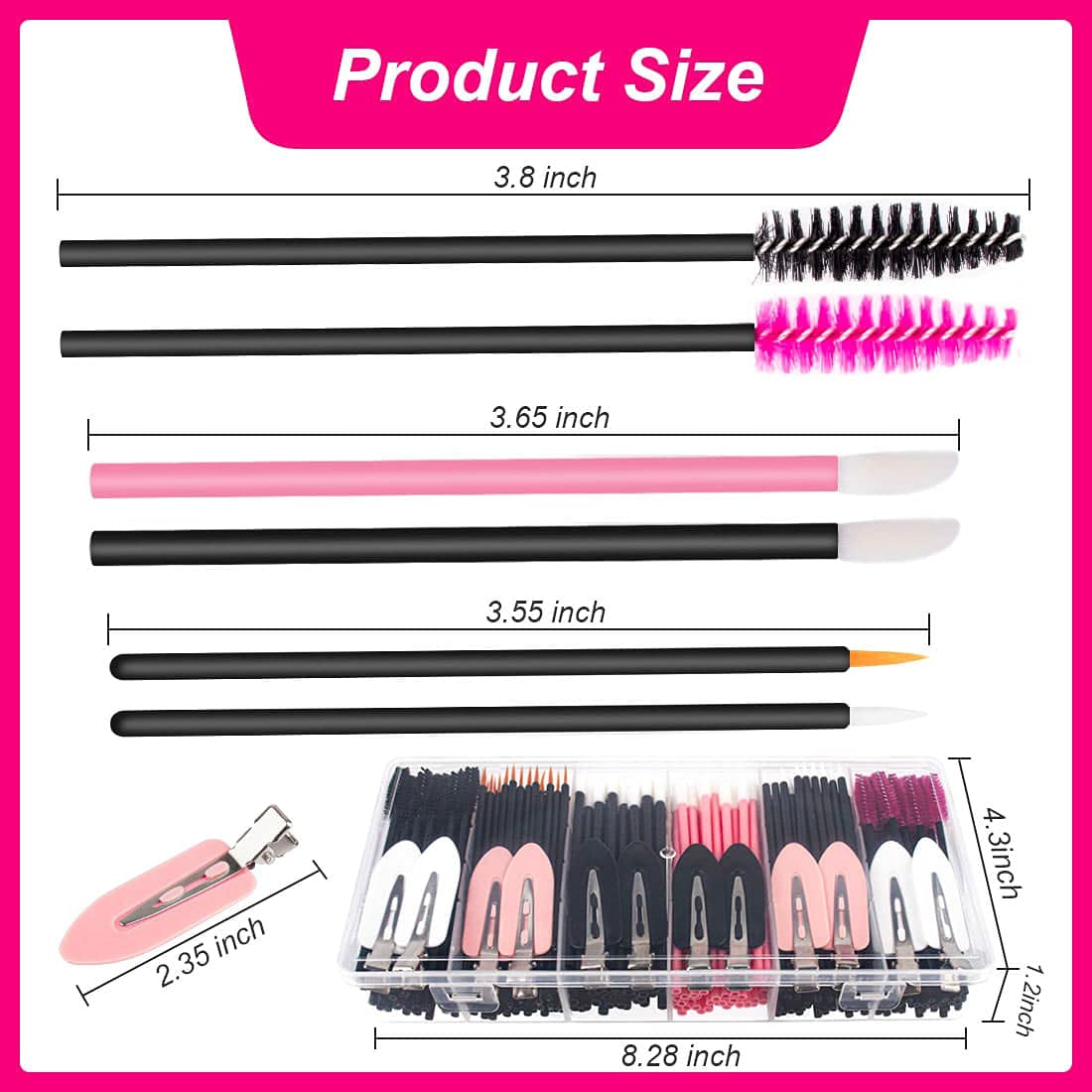 283 Pieces Makeup Tools Kit Includes Plastic Storage Organizer Box Hair Clips Eyeliner Brushes Mascara Wands and Lipstick Applicators for Lip (283A)