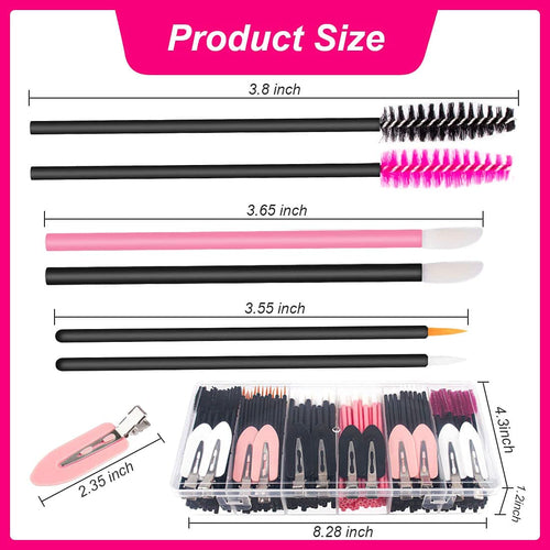 283 Pieces Makeup Tools Kit Includes Plastic Storage Organizer Box Hair Clips Eyeliner Brushes Mascara Wands and Lipstick Applicators for Lip (283A)