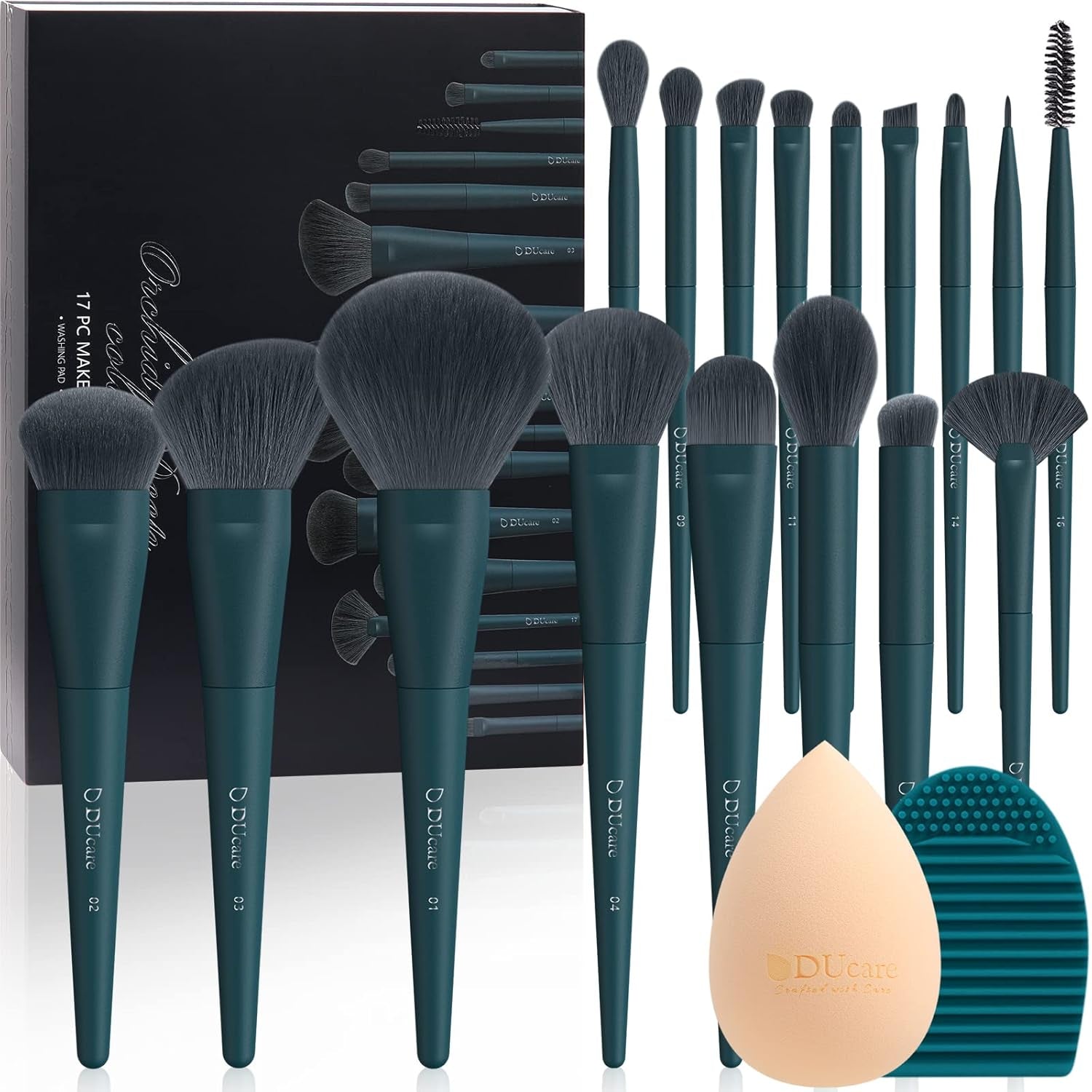 Makeup Gift Set 19 Pcs,17Pcs Brushes Brush 1Pc Cleaning Mat and 1Pc Makeup Sponge Professional Face Powder Eye Shadow Powder Liquid Brushes