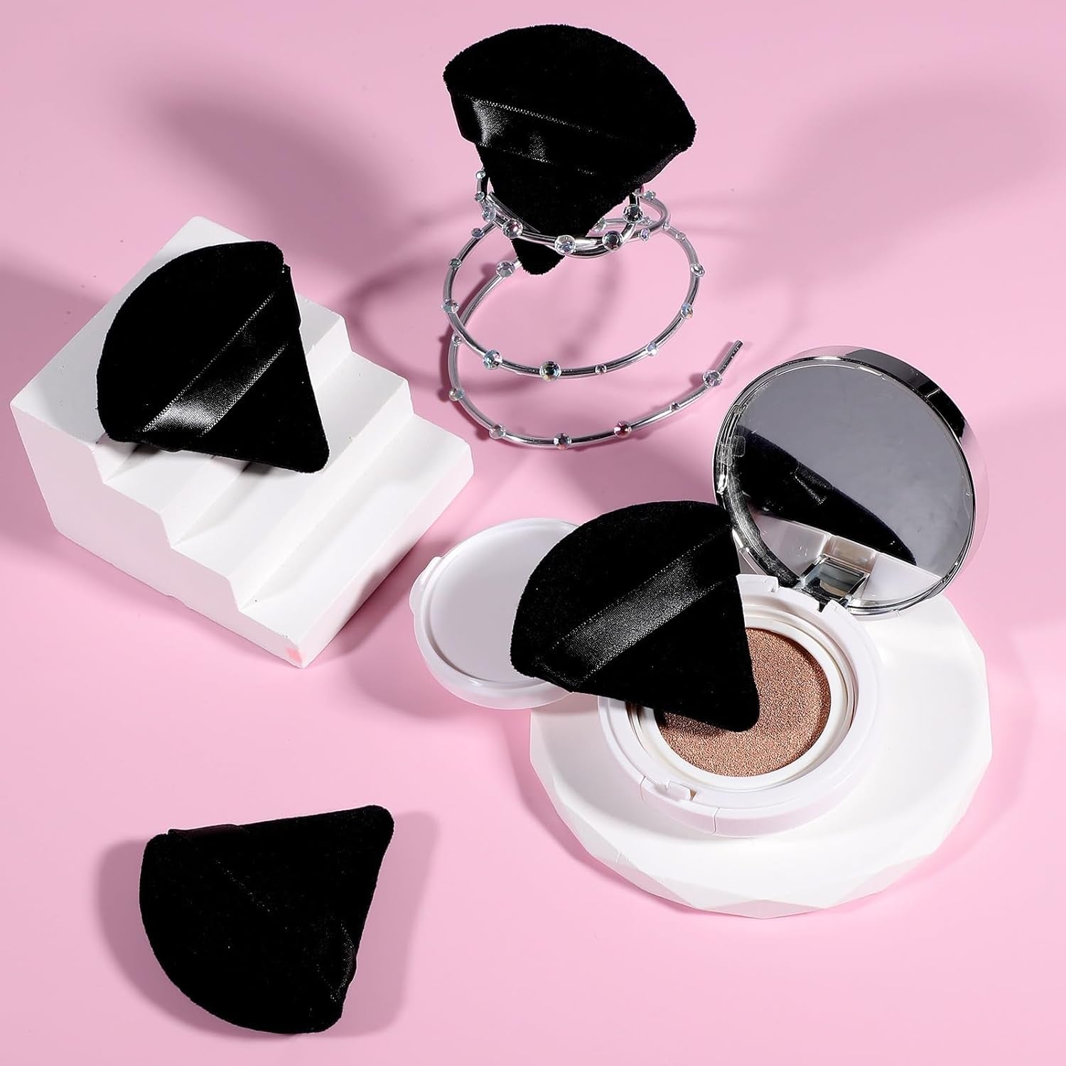 6 Pcs Powder Puff, Valentines Day Gifts Face Soft Triangle Makeup Puff Velour Makeup Sponge for Loose Powder (Black)