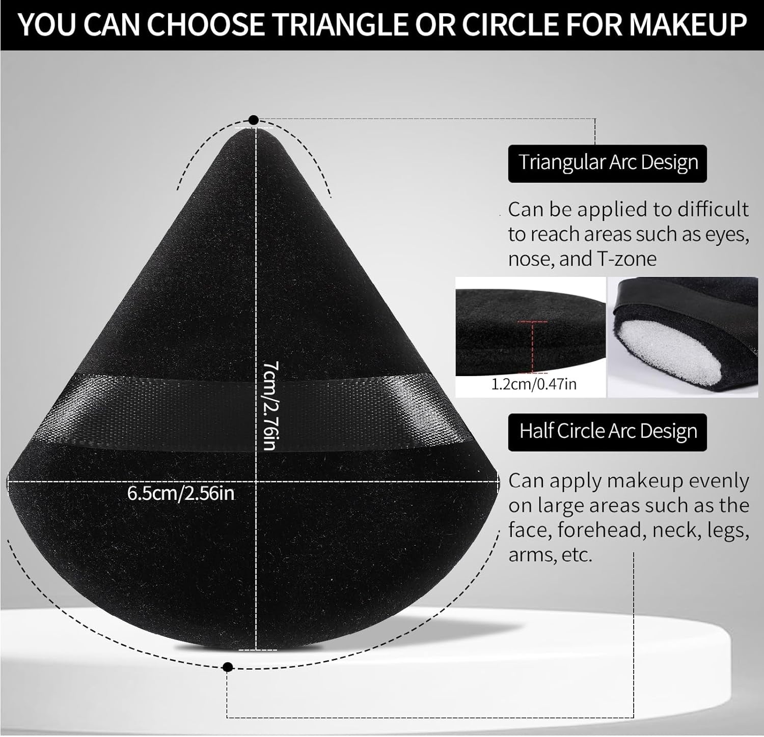 6 Pcs Powder Puff, Valentines Day Gifts Face Soft Triangle Makeup Puff Velour Makeup Sponge for Loose Powder (Black)