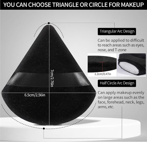 6 Pcs Powder Puff, Valentines Day Gifts Face Soft Triangle Makeup Puff Velour Makeup Sponge for Loose Powder (Black)